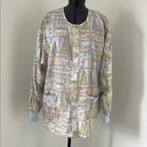 Pastel Christmas Festive Medical Scrub Top